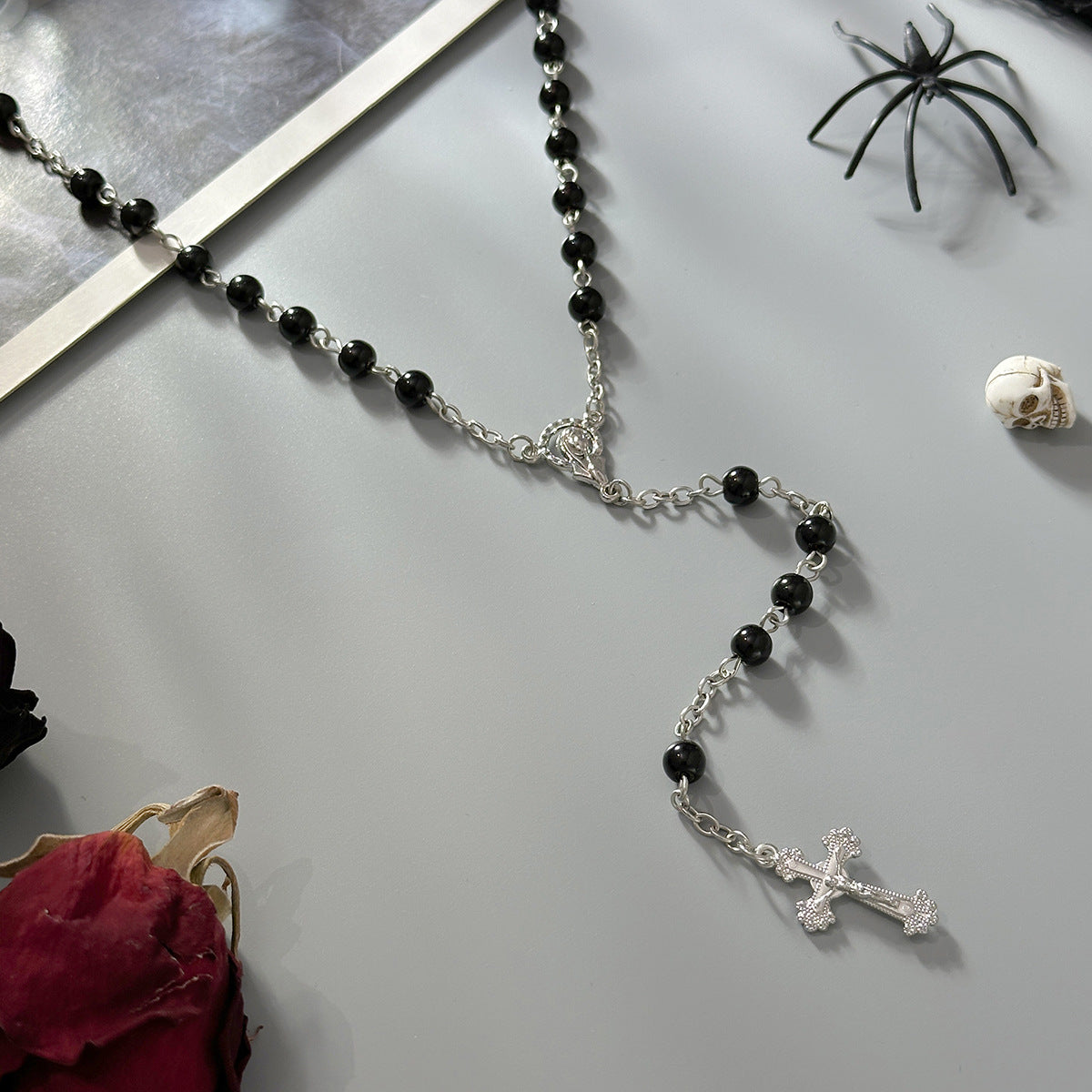 Red Glass Bead Cross Y-Necklace