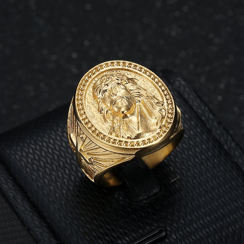 Planderful Everyday Genie Hip Hop Ring For Men Gold Plated Stainless Steel Jesus Cross Bold Jewelry