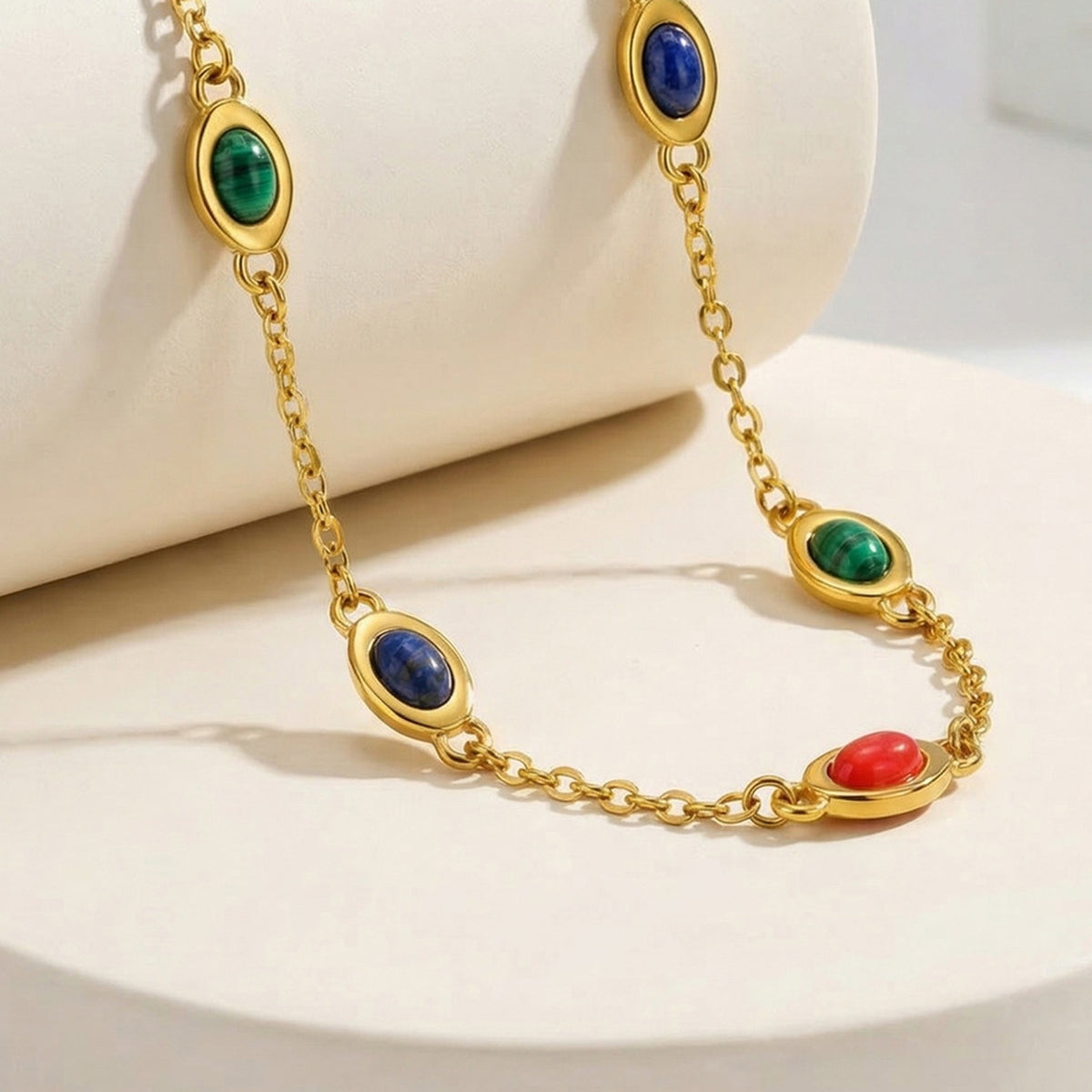 Stainless Steel Women's Colorful Natural Stone Collarbone Chain Necklace