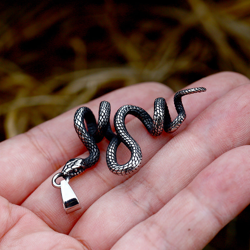 Retro Stainless Steel Snake Pendant for Men - Wholesale European and American Jewelry