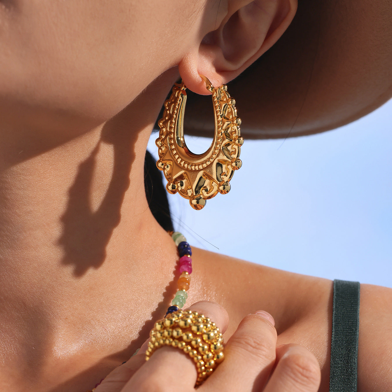 Planderful Gear Texture Earrings 18K Gold Plated Girls