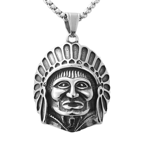 Titanium Steel Vintage Indian Portrait Pendant Necklace for Men - Trendy Punk Style