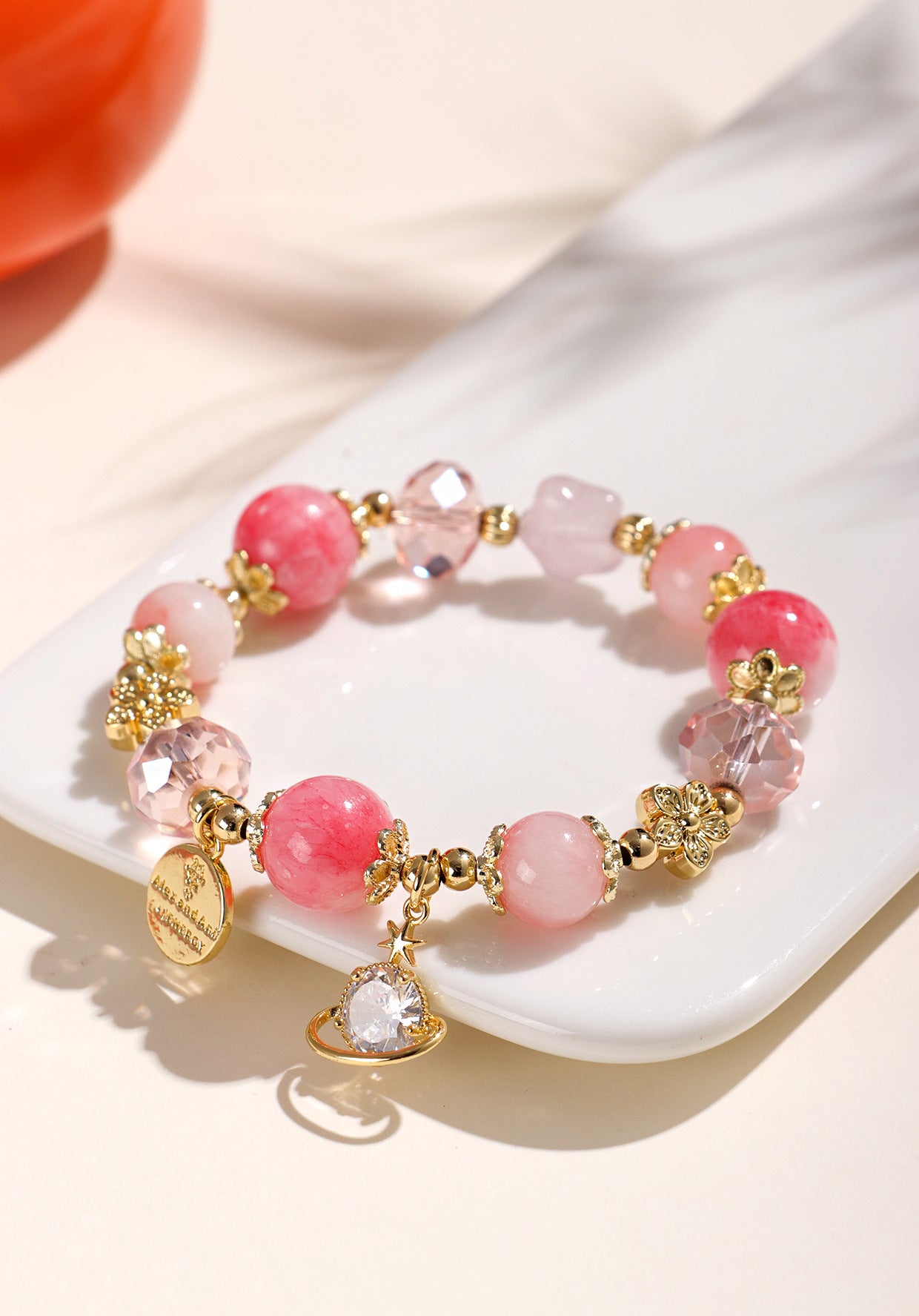 Planderful Fortune's Favor Bracelet – Elegant Cherry Blossom Stone Beads