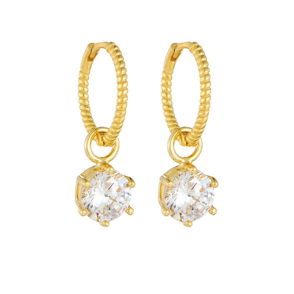 S925 Sterling Silver Round Zircon Earrings And Earrings Ear Accessories