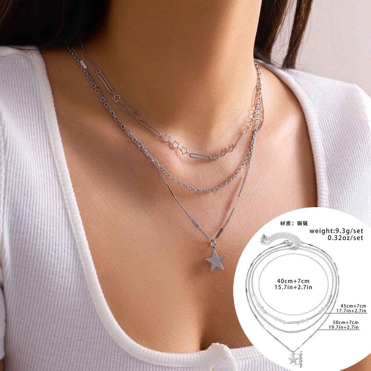 Vienna Verve Alloy Star Necklace and Thin Chain Set