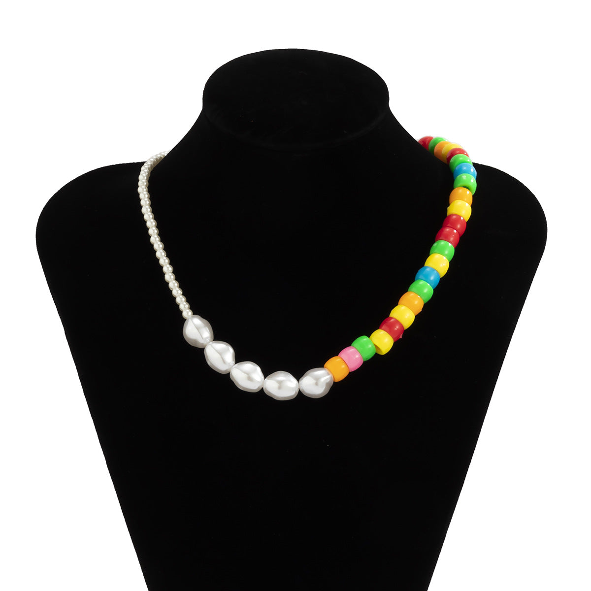 Imitation Pearl Collarbone Necklace By Planderful Color Beaded Asymmetrical Pastoral Design Statement For Women