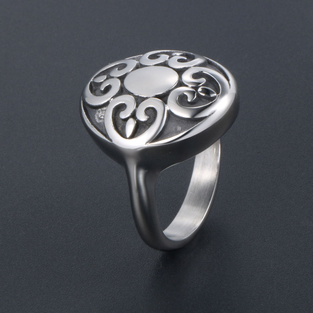 No Fading Punk Mysterious Pattern Titanium Steel Ring Men's Rice Flower Rotatable Ring