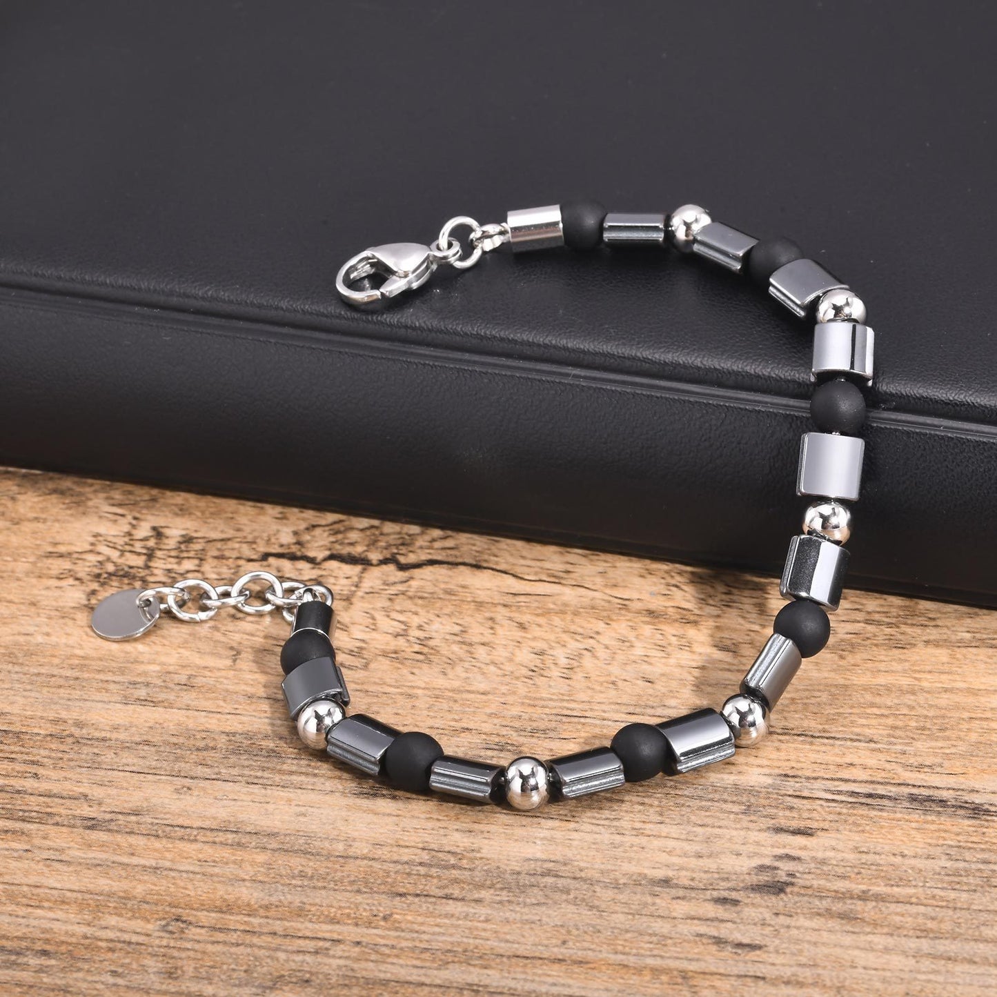 Men's Fashion Stainless Steel Frosted Agate Beaded Bracelet