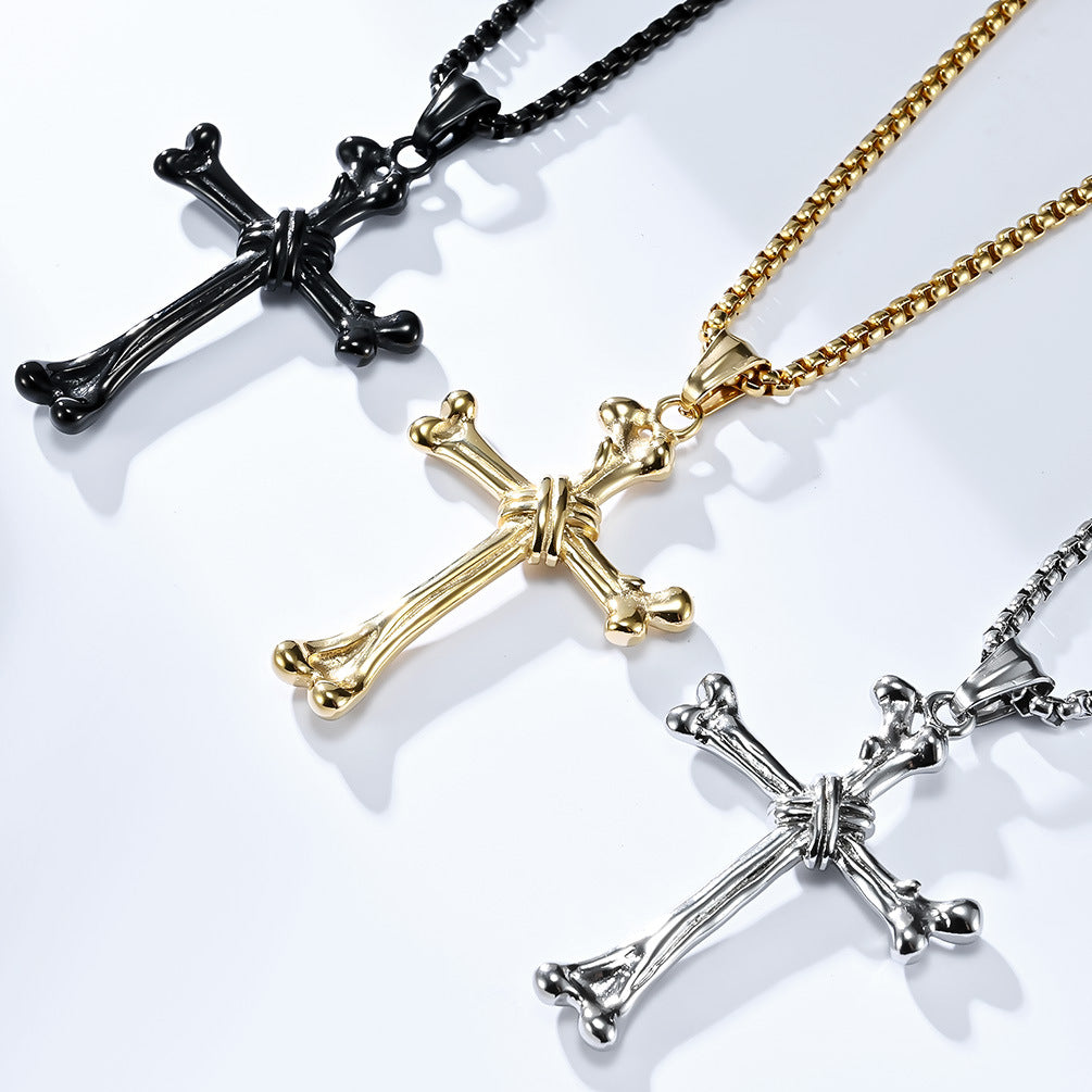 Cross-Border E-Commerce Jewelry Supply Stainless Steel Bone Cross Necklace Pendant for Men and Women