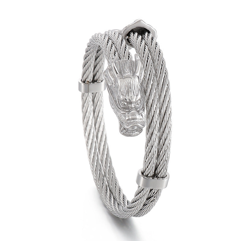 Dragon Design – Punk Style 8mm Sunway Asia Line Zodiac Dragon Titanium Steel Men's Bracelet