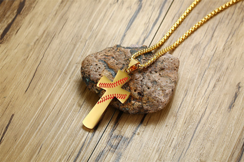 Sports Style Trendy Men's Stainless Steel Baseball Cross Pendant