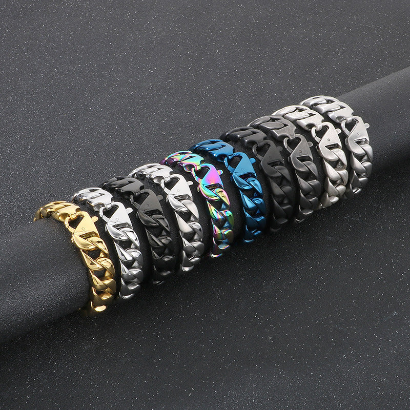 Retro Cuban Chain Titanium Steel Men Bracelet 15mm Classic