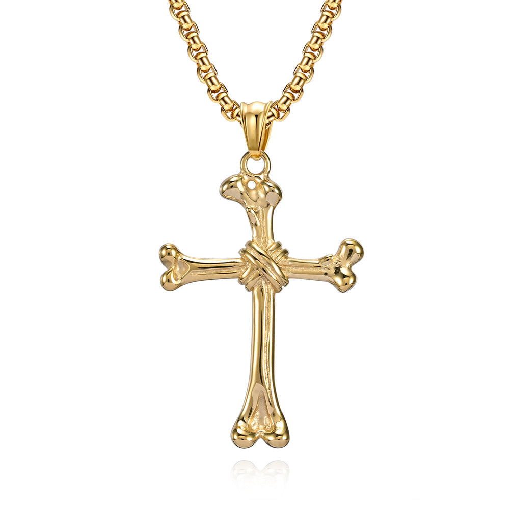 Cross-Border E-Commerce Jewelry Supply Stainless Steel Bone Cross Necklace Pendant for Men and Women