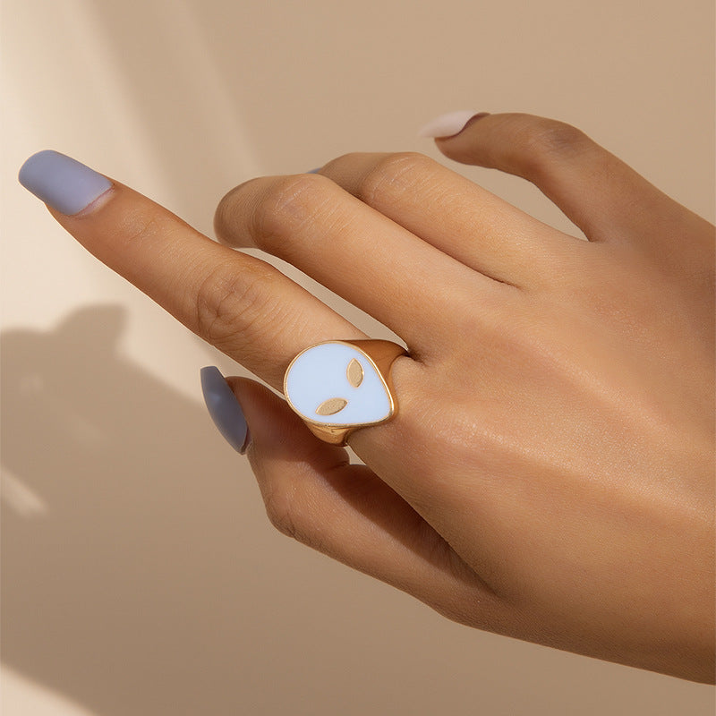 Planderful Oil Drop Ring For Women Versatile Geometric Metal Jewelry Statement Accessory
