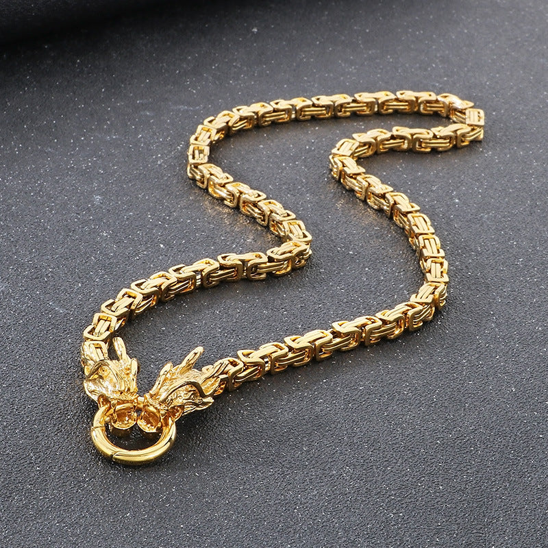 Planderful Dragon Necklace for Men 6mm Titanium Retro Chain