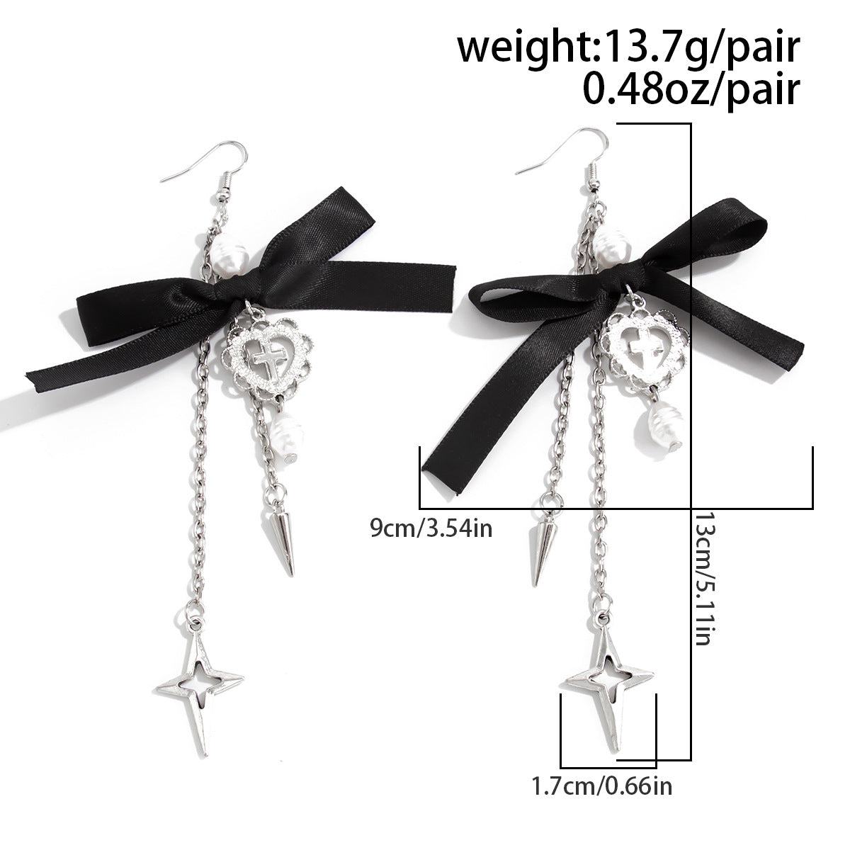 Planderful Vienna Verve Gothic Heart Pendant Earrings Long Fringed Bow Statement For Elegant Women