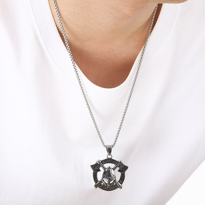 Templars Red Cross Jewelry, Viking Battleship Tomahawk Crow Odin Titanium Steel Men's Pendant Necklace