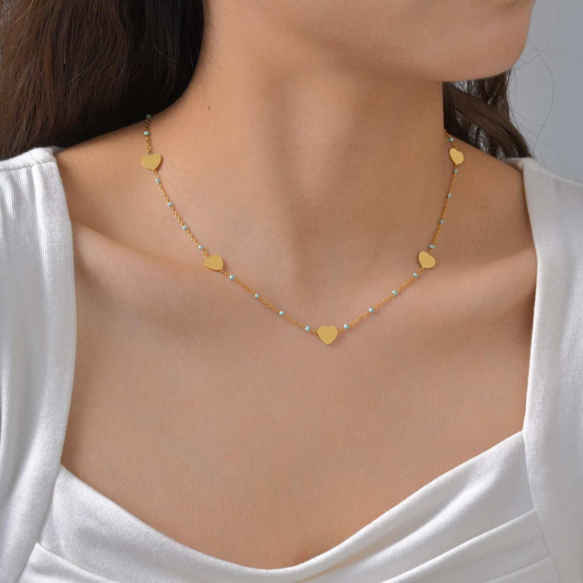 Ladies Clavicle Chain Stainless Steel Flat Cross Chain Full Light Blank Heart Drop Blue Necklace
