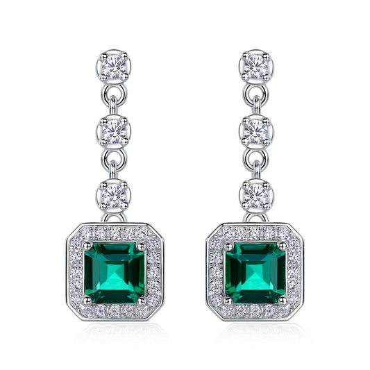 Planderful Lab Grown Emerald Earrings Sterling Silver