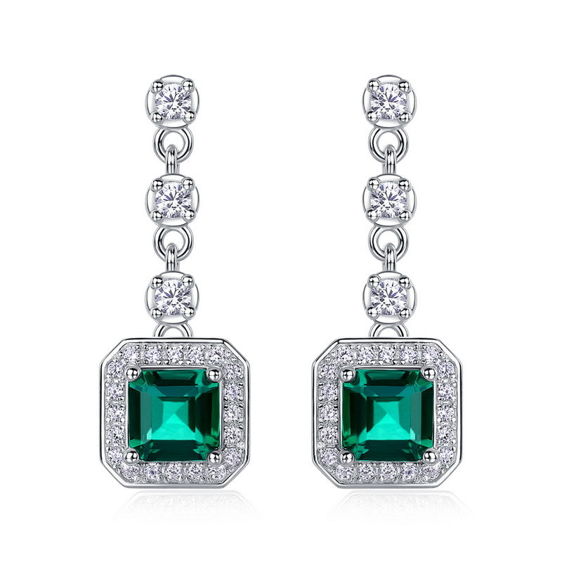 S925 Sterling Silver Lab-Grown Emerald Signature Stud Earrings