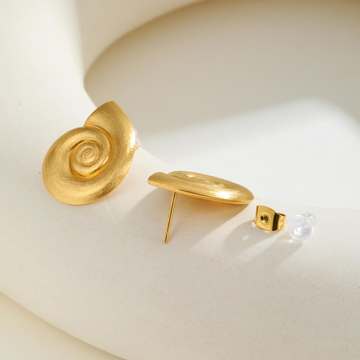 Matte Gold-Tone Spiral Shell Stud Earrings