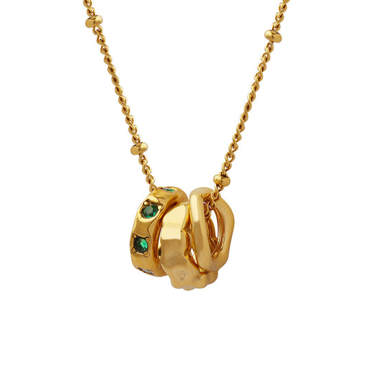 Elegant Titanium Steel Necklace Set with Zircon Detailing and Three Ring Buckle - Versatile Women's Accessory