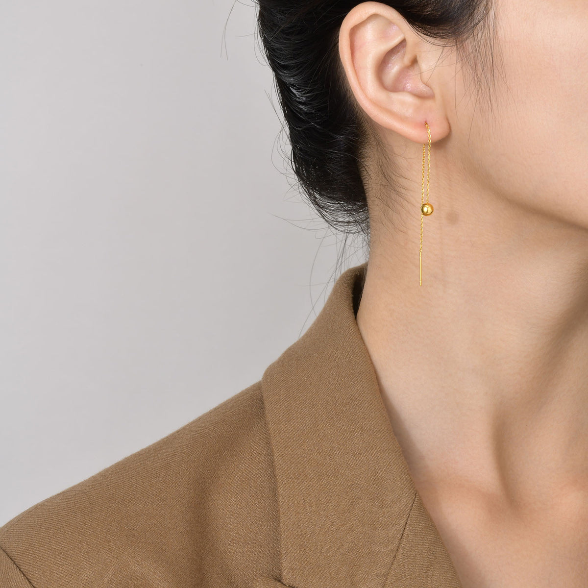 Gold Ball Chain Threader Earrings — Pair