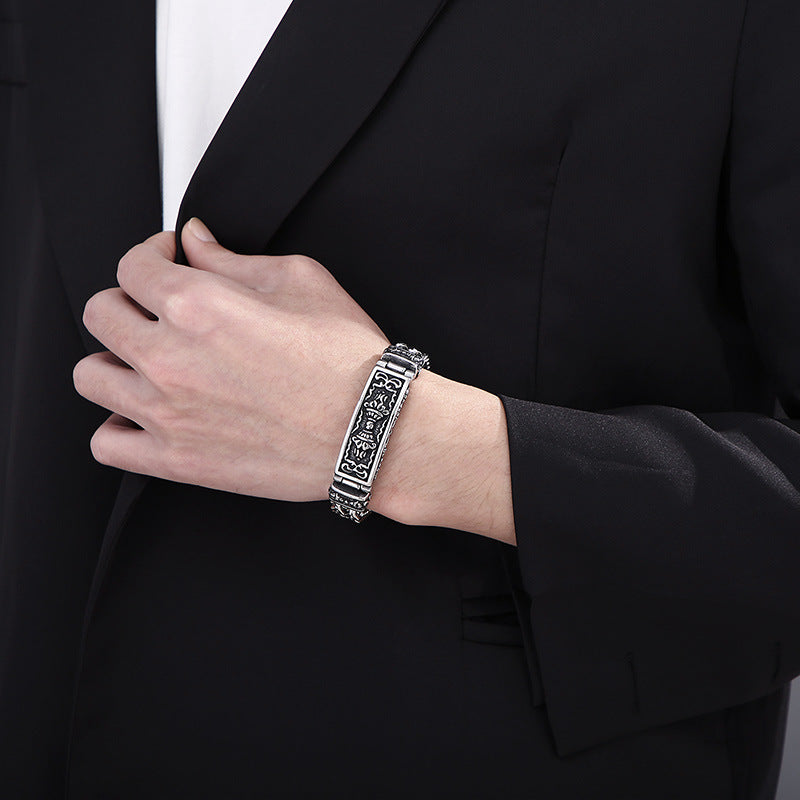 Vintage-Inspired Stainless Steel Men's Bracelet with Personalized Curved Design in Titanium Steel