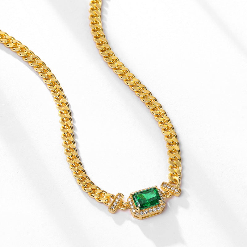 S925 Sterling Silver Gold-Plated High-Carbon Stone Signature Necklace