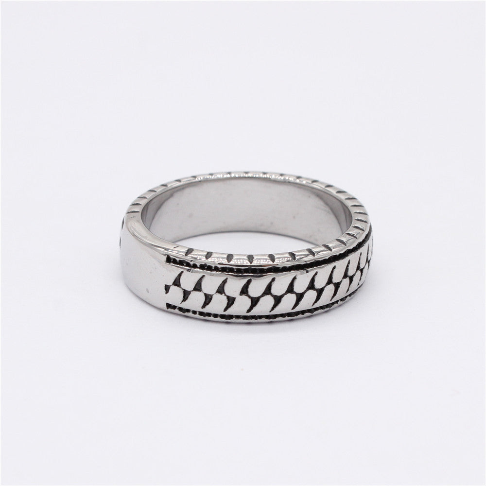 European and American Retro Twill Titanium Steel Men's Ring