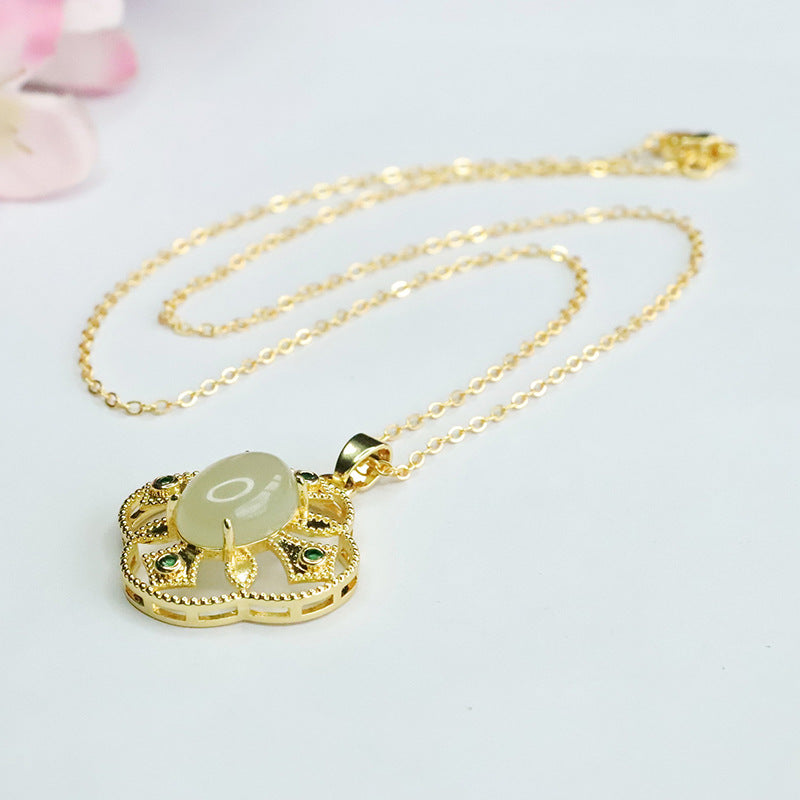 Hollow Out Oval Hetian Jade Pendant