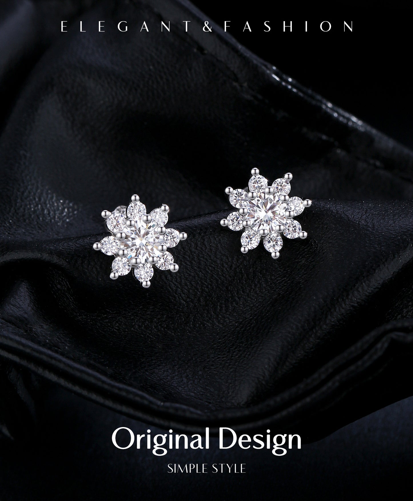 Planderful Moissanite Sparkling Flower Earrings – Elegant Chic Design with 0.4 Carat Moissanite