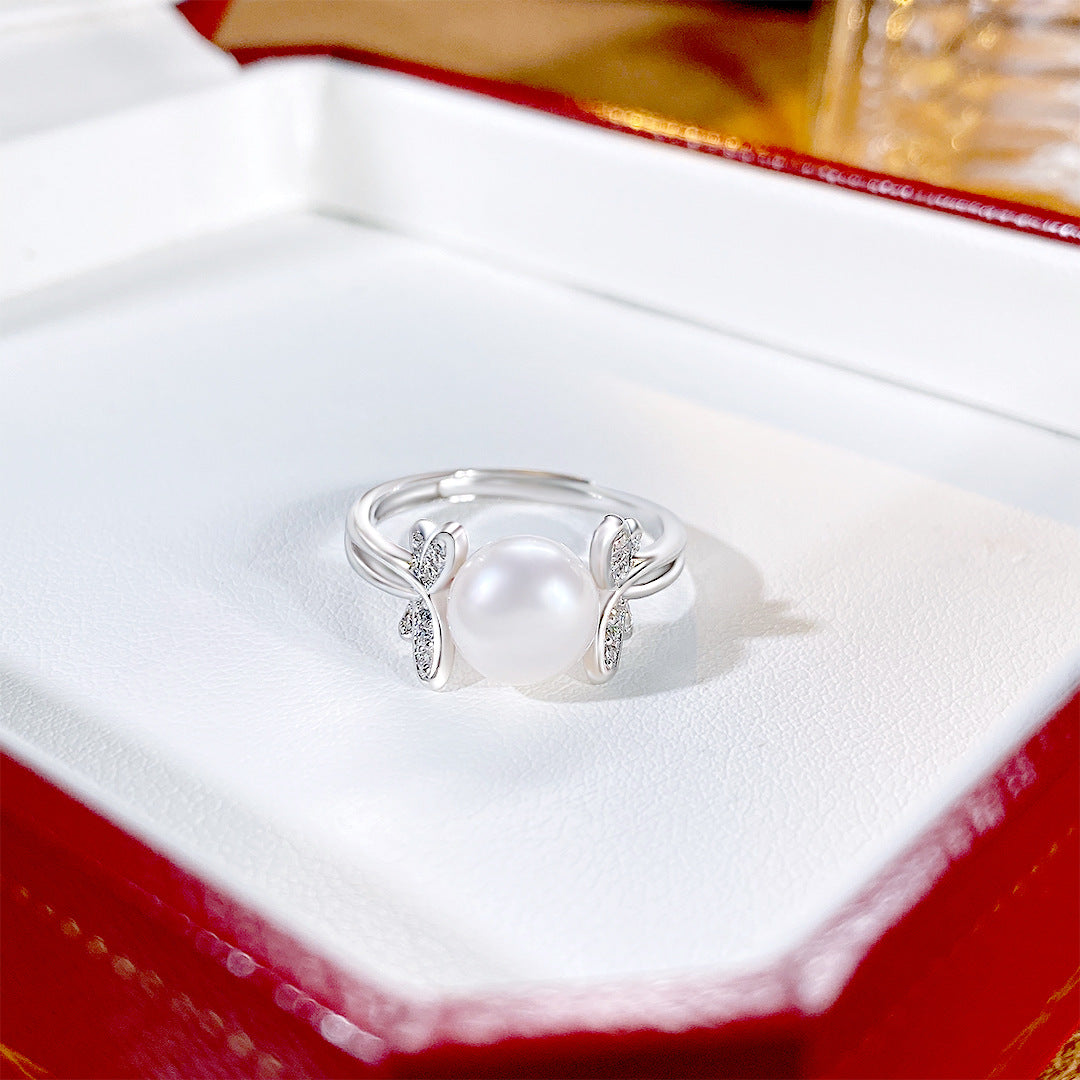 S925 Sterling Silver Freshwater Pearl Butterfly Ring — Adjustable