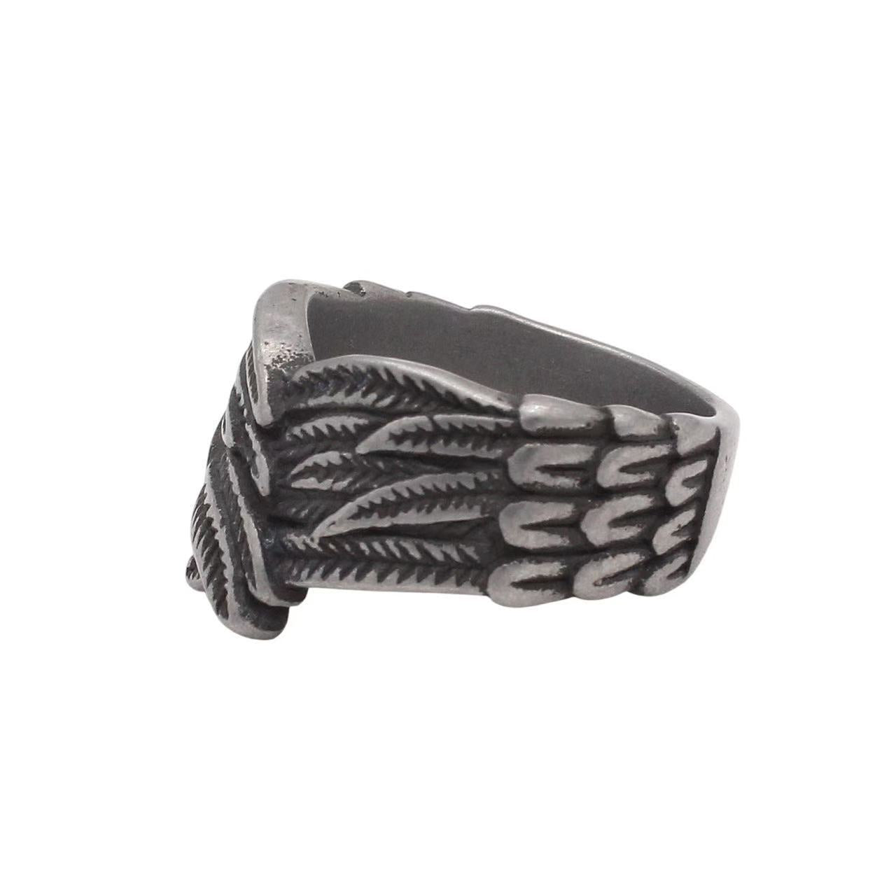 Planderful Jewelry Titanium Steel Angel Wing Ring For Men Vintage Feather Design