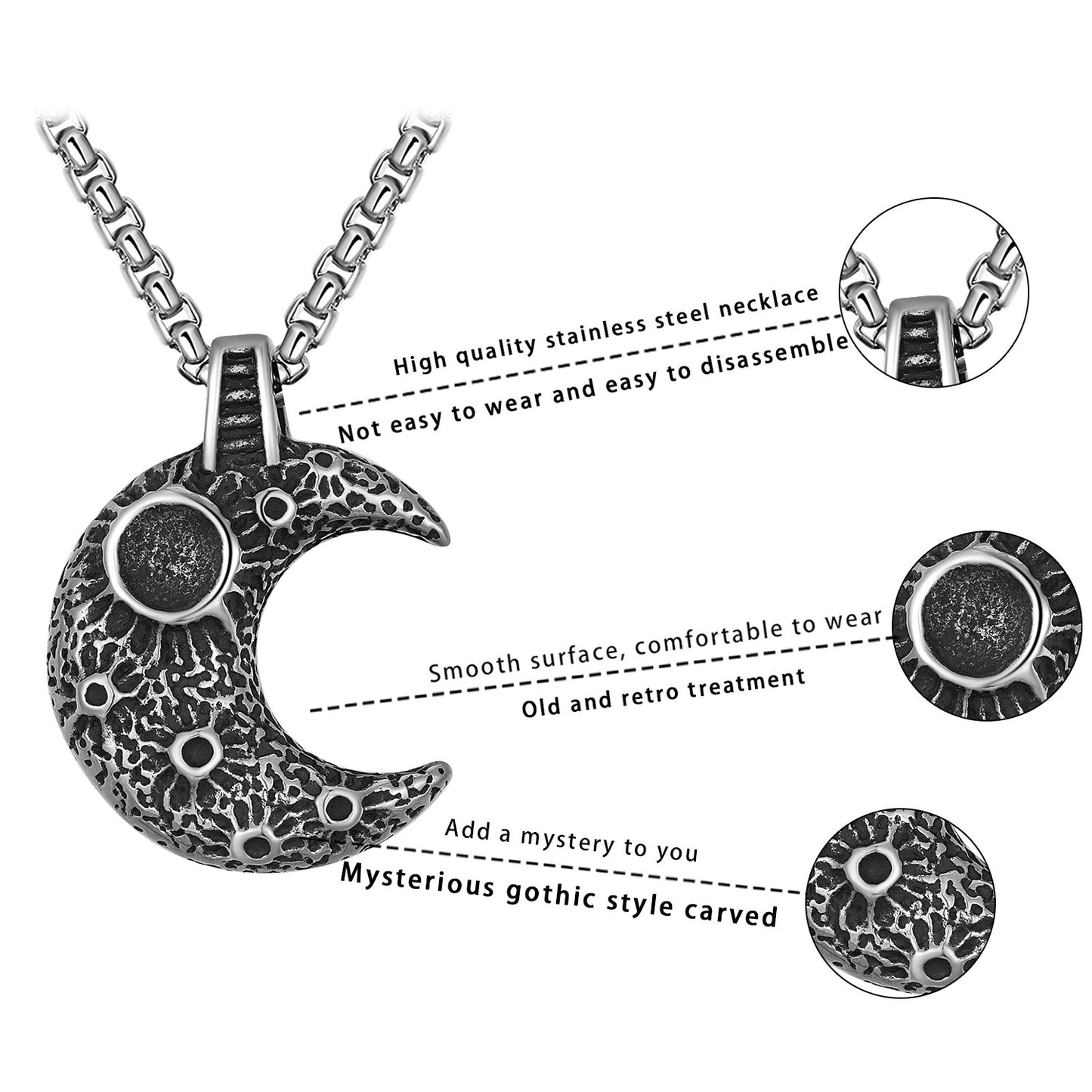 Steel Necklace – Vintage Moon Pendant