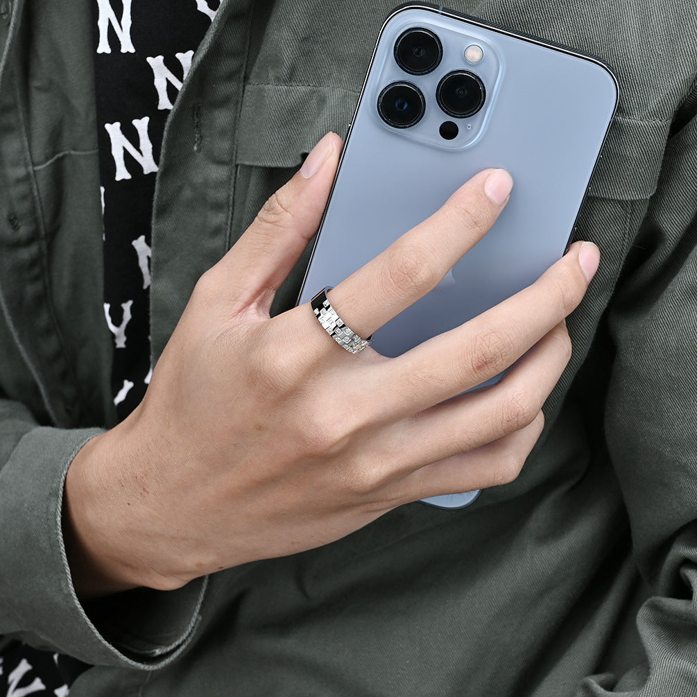 INS Gender-Neutral Wind Titanium Steel Zircon Ring for Men