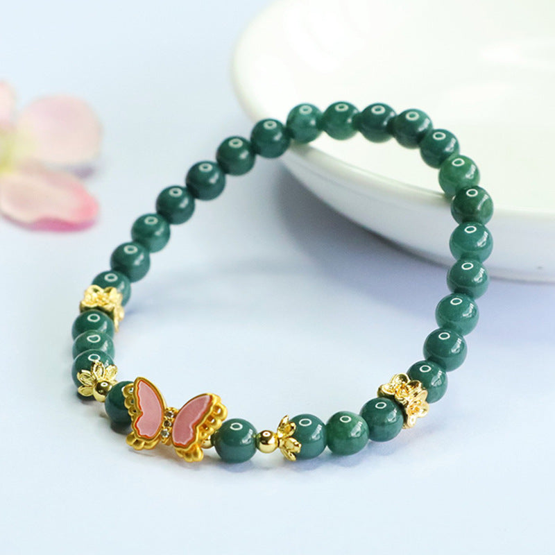 Blue Water Jadeite Butterfly-Wing Beaded Bracelet