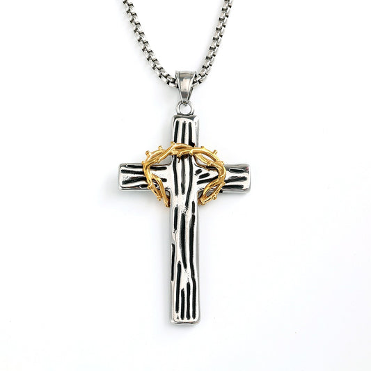 Vintage Cross Crown Stainless Steel Men's Pendant Necklace