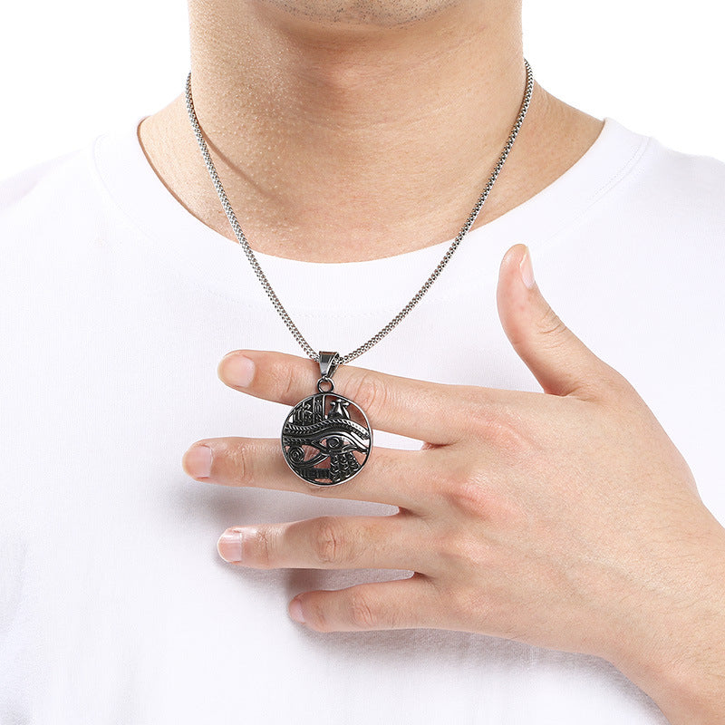 Retro Sun Smiley Face Moon Celestial Pendant, Ancient Egyptian Eye Of Horus Titanium Necklace