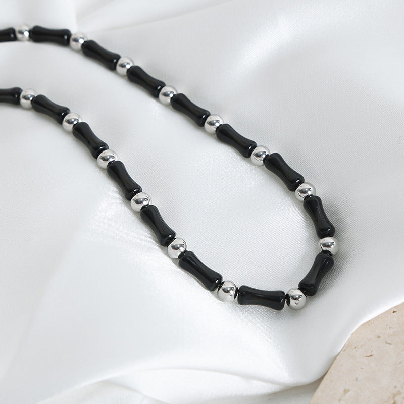 Luxurious Handcrafted Black Agate Beaded Necklace with Metal Accent