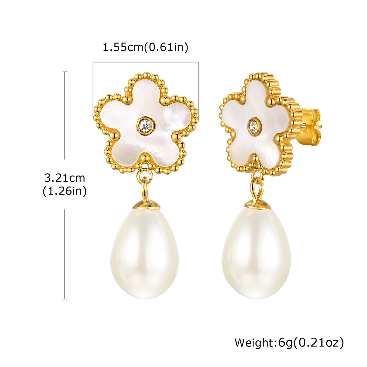 Stainless Steel Zircon Pearl Floral Earrings