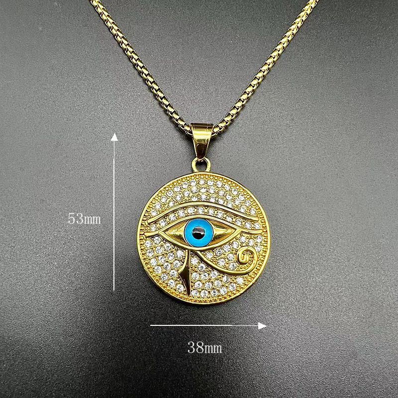Hip Hop Necklace Eye Of Horus Pendant Planderful Stainless Steel Gold Plated Rhinestones Unisex