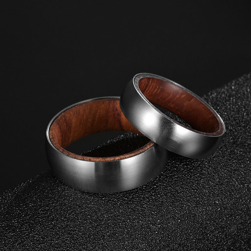 Planderful Rosewood Inlay Titanium Steel Ring For Men Unisex Couple Jewelry Durable