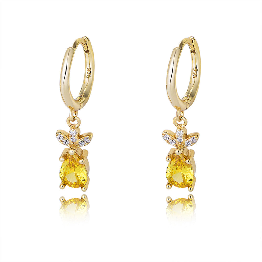 Foreign Trade S925 Sterling Silver Pineapple Zircon Earrings Sweet And Cute Small Fresh