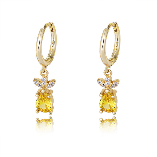 Foreign Trade S925 Sterling Silver Pineapple Zircon Earrings Sweet And Cute Small Fresh