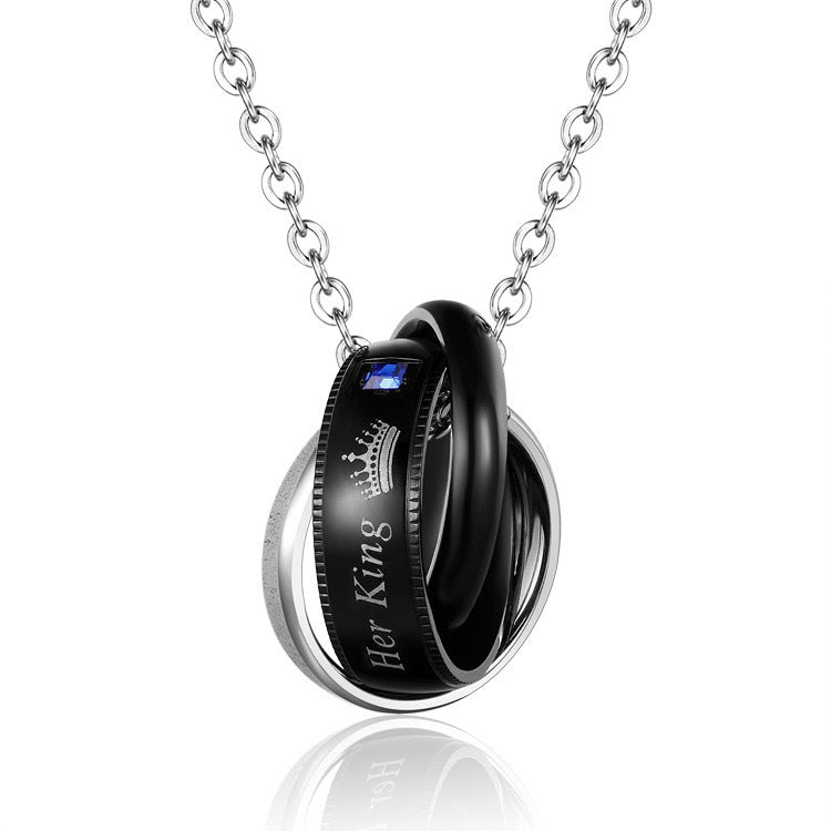 1. Planderful Three Rings Pendant Necklace for Couples in Stainless Steel with Zircon Crown Motif