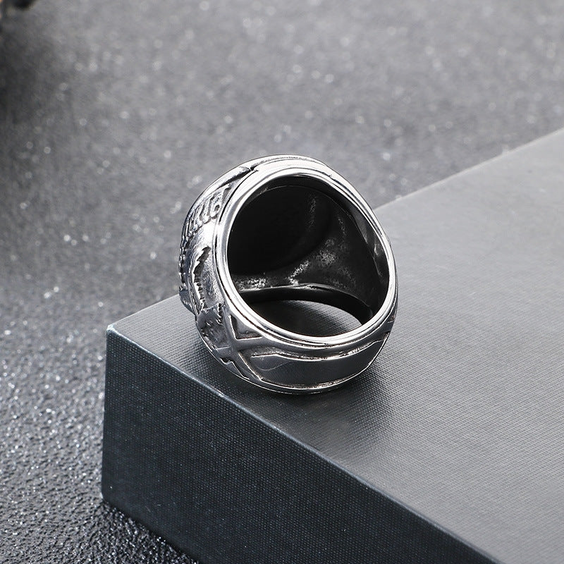 Eagle Wings Ring, Dripping Oil American Soldier Blue Eagle Stainless Steel Men's Ring