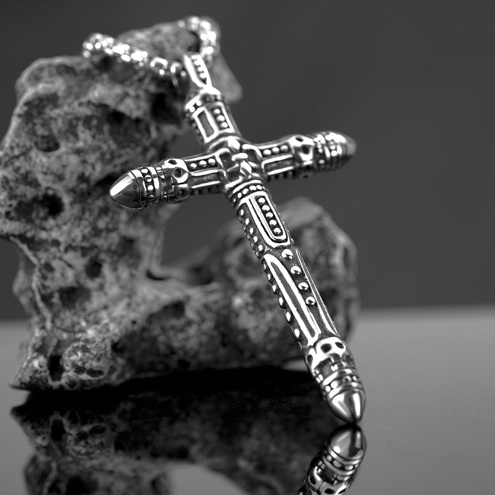 Vintage Men's Jewelry Stainless Steel Cross Pendant Necklace