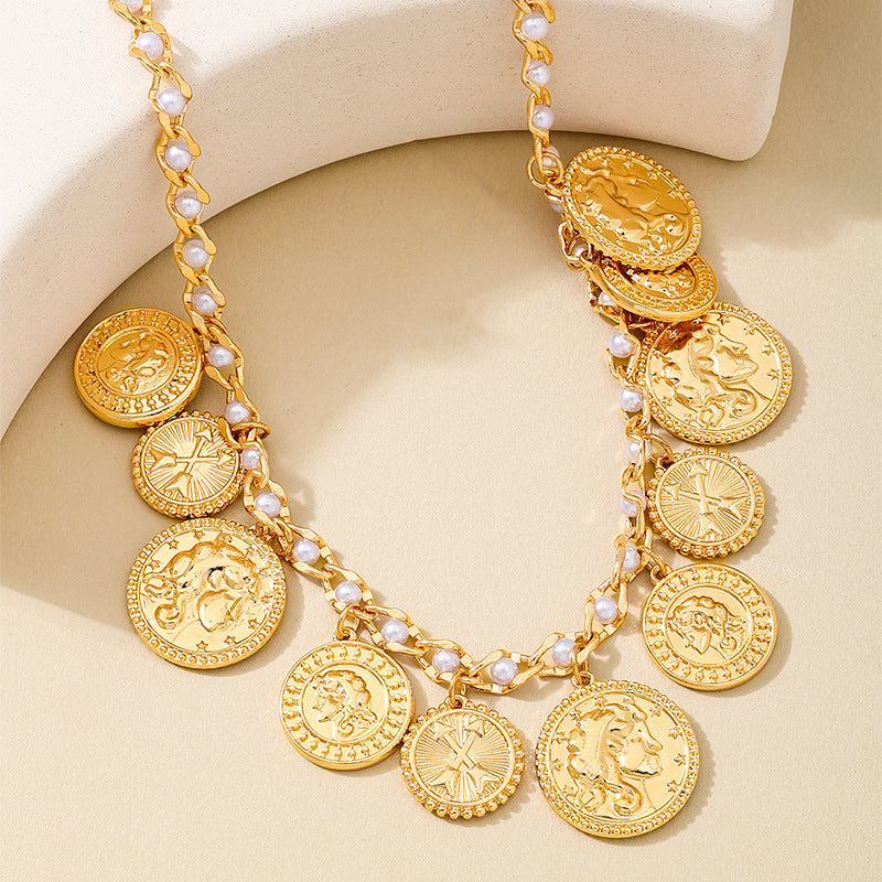 Planderful Vienna Verve Necklace – Fashionable Retro Court Style with Gold Coin Pattern