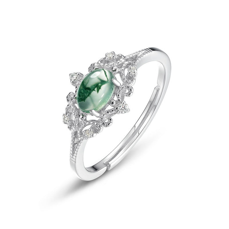 S925 Sterling Silver Moss Agate Signature Ring